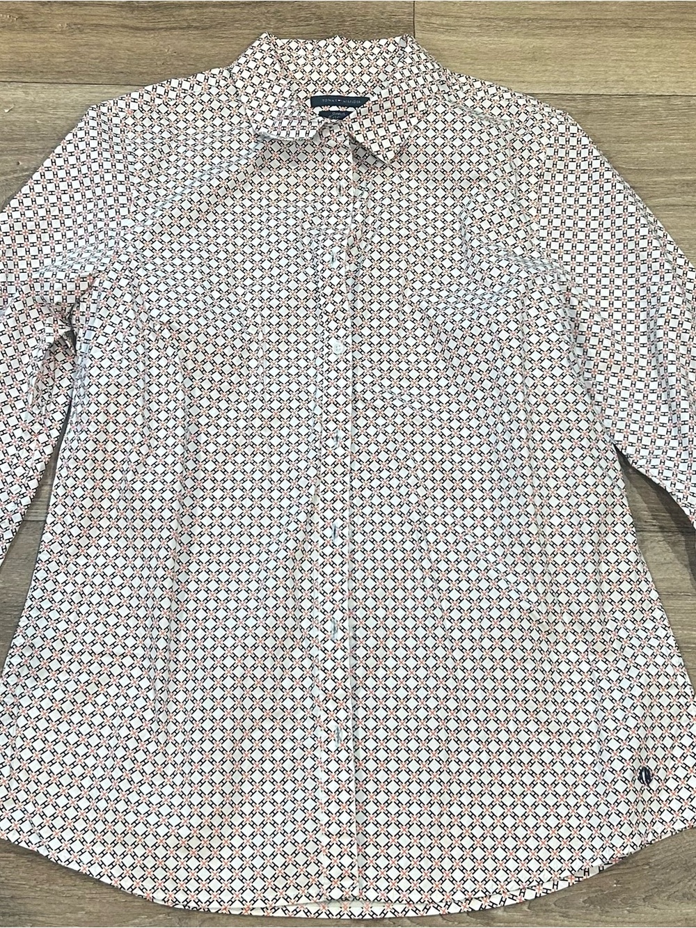 NWT Tommy Hilfiger Monogram Button Down Shirt Size L Geometric Logo Print